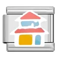 Stainless steel Italian charm module with colorful enamel house design for DIY bracelets - Abstract Colored House (FZ10)