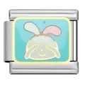 Detailansicht eines niedlichen Hasen-Emaille-Charms für ein modulares Edelstahl-Armband - Cartoon-Hasen-Stil (DW02) / DW02 Cartoon Hase