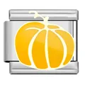 Custom stainless steel Italian charm link featuring yellow enamel pumpkin design - Pumpkin Pattern (SG10) / Steel Color