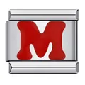 Premium stainless steel Italian charm with red enamel letter M for DIY bracelets - Red Letter M
