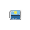 Abalorio modular italiano con paisaje océanico, sol y delfines para pulsera DIY - Delfín al Amanecer (HY10)