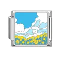 Italian charm bracelet link featuring a cute cat and yellow flower enamel design - Cat In Flower Field (YK11)