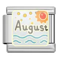 Stainless steel Italian modular bracelet charm featuring a colorful August sun and sea design - August Charm Module
