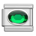 Stainless steel modular Italian charm with an oval green gemstone inlay for DIY bracelets - Bright Green Oval Stone Charm (TY06)