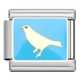 Detailed view of stainless steel modular charm with cream bird design on light blue background - Bird Style (DW04) / DW04 Bird