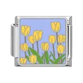 Italian modular bracelet charm link with yellow tulip floral pattern on blue - Light Blue Tulip (#13)