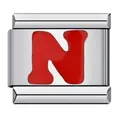 Customizable stainless steel Italian charm link featuring a red enamel alphabet letter N - Red Letter N