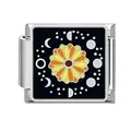 Italian charm bracelet link featuring celestial moon phases and sunflower enamel - Sunflower And Moon Phases (YK12)