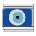Stainless steel Italian charm link with blue Evil Eye enamel design for bracelet - C1376 Blue Evil Eye
