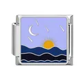 Moon and sun night sky enamel Italian charm for modular stainless steel bracelets - Sunset Moon And Waves (YK13)