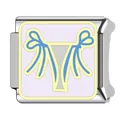 Close-up of an Italian charm link with a stylized light blue bikini swimwear pattern design - Blue Bow Swimwear Module (YY03)