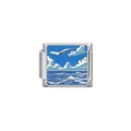 Charm de océano estilo italiano para pulsera DIY con mar de esmalte azul y gaviota - Olas de Gaviota (HY12)