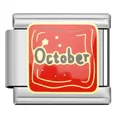 Stainless steel modular Italian charm bracelet link with red enamel October design - October Charm Module