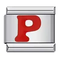 Polished stainless steel Italian charm DIY module featuring a red enamel letter P - Red Letter P