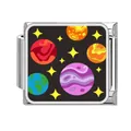 Italian charm link featuring a colorful planet and starry night sky enamel design - Planets In Space (YK14)