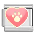 Italian modular stainless steel charm with pink heart and golden paw print design - Pink Heart Gold Paw Link (AX05)