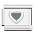 Detail view of a stainless steel heart modular charm for Italian charm bracelets. - Black Heart Outline (AX04)