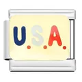 Custom stainless steel Italian modular charm link featuring red white and blue U.S.A. design - U.S.A. Landmark Link (YW07)