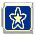 Modular Italian charm bracelet link with a yellow star on a blue enamel background - Star in Star Module (YK06) / Blue/Steel