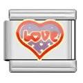 Macro view of stainless steel Italian charm link with colorful love heart design - Love Heart Style (AX02) / Purple/Red