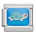 Stainless steel blue enamel sea turtle charm link for Italian DIY modular bracelets - Cartoon Turtle Pattern Link (HY06)