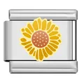 Detaillierte Nahaufnahme eines Edelstahl-Sonnenblumen-Charms für modulare Armbänder - Sonnenblumenmuster (HD01)