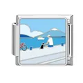Italian charm link featuring scenic landscape enamel with Mt. Fuji and cat for DIY bracelets. - Seaside Bicycle Pattern (HK12)
