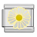 Nahaufnahme eines Gänseblümchen-Charms aus Edelstahl für italienische Armbänder. - Gelbweißes Gänseblümchen (HD02)
