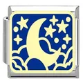 Modular blue starry sky Italian charm featuring crescent moon and stars for DIY bracelet - Moon and Cloud Module (YK07) / Blue/Steel