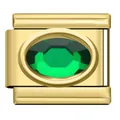Gouden roestvrijstalen Italiaanse modulaire bedel met groene ovale gefacetteerde edelsteen - Groene Edelsteen Link (DY05)