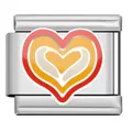 Macro view of a colorful multi-layered heart charm link for Italian modular bracelets - Red Orange Yellow White
