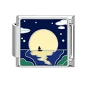Handmade Italian modular charm link for DIY bracelet featuring sailboat and moon landscape - Sailboat Under the Moon Pattern (HK13)