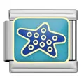 Italian charm link with blue textured background and starfish design in stainless steel - Blue Starfish Pattern Link (HY07)