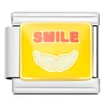 Yellow enamel Italian charm link with 'SMILE' text and wings in stainless steel - Smile Letter Module (YW09)