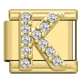 Gold stainless steel modular bracelet charm link with sparkling crystal letter K - Letter K Charm (K11)