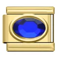 Modulaire Italiaanse bedelarmband schakel in goud rvs met een ovale blauwe kristalsteen - Donkerblauwe Edelsteen Link (DY06)
