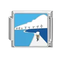 Italian modular charm link with enamel bicycle and windmill coastal scenery - Cycling Landscape Pattern (HK14)