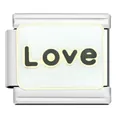 Stainless steel Italian modular charm with 'Love' text in white enamel finish. - Love Letter Module (YW10)