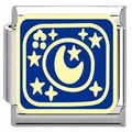 Italian modular bracelet charm with blue starry sky design featuring moon and stars - Crescent Moon with Many Stars (YK09) / Blue/Steel