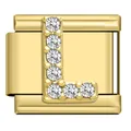 Gold-plated stainless steel Italian modular charm link with sparkling CZ letter L - Letter L Charm (L12)