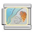 Modular Italian bracelet charm featuring an orange seashell and blue ocean design - Beach Theme Pattern Link (HY08)