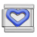 Italian charm link in stainless steel featuring a vibrant blue enamel heart design. - Blue/Gold