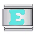 Individual stainless steel Italian charm bracelet link featuring a light green letter E - Letter E(E05)