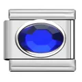 Stainless steel modular charm featuring a faceted oval blue gemstone for DIY bracelets - Dark Blue Oval Stone Charm (TY07)