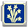 Italian style DIY modular charm for bracelet with blue enamel stars and fireworks design - Star with Radiating Lines (YK10) / Blue/Steel