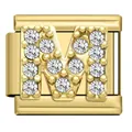 Gold stainless steel modular charm with rhinestone-encrusted letter M for DIY bracelet - Letter M Charm (M13)
