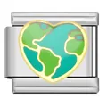 Heart-shaped Earth enamel charm on stainless steel Italian modular link bracelet - Earth Green Blue