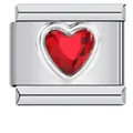 Heart modular bracelet link charm with sparkling red crystal in stainless steel - Single Modular Link (Z08) / Red Heart Rhinestone