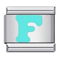 Silver stainless steel Italian charm bracelet link with light green letter F inlay - Letter F(F06)