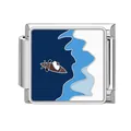 Italian modular bracelet charm with blue kayak enamel design in stainless steel. - Kayaking Pattern (HK16)